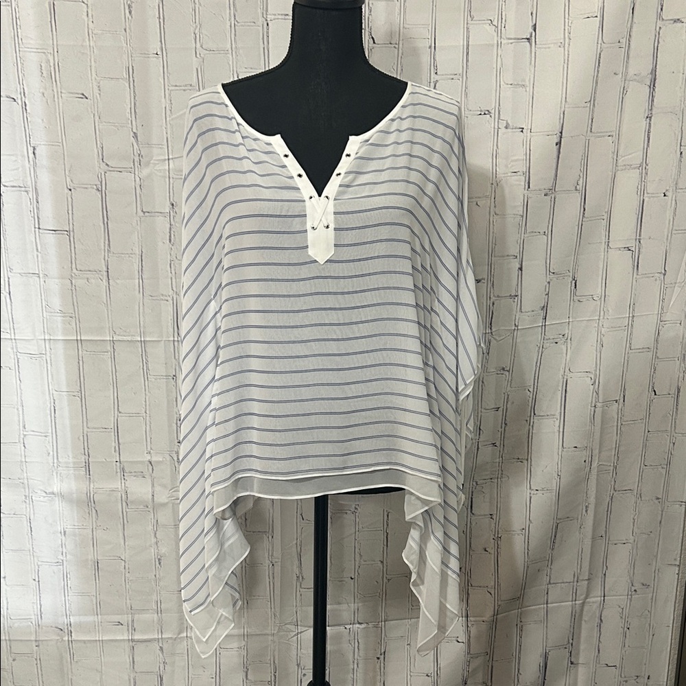 NWT White House Black Market Blue and White Striped Top. Size Medium